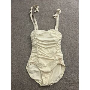 Hermoza Ruched One Piece Swimsuit Womens 8 Cream Excellent Tie Shoulder Straps